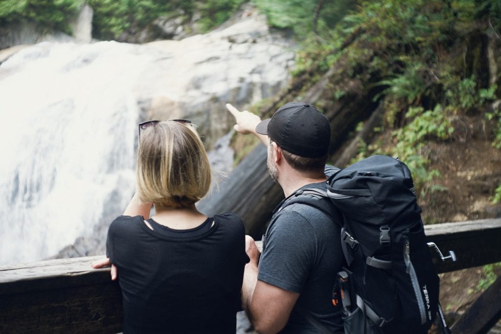 Image of a couple overlooking a waterfall at Golden Ears Provincial Park