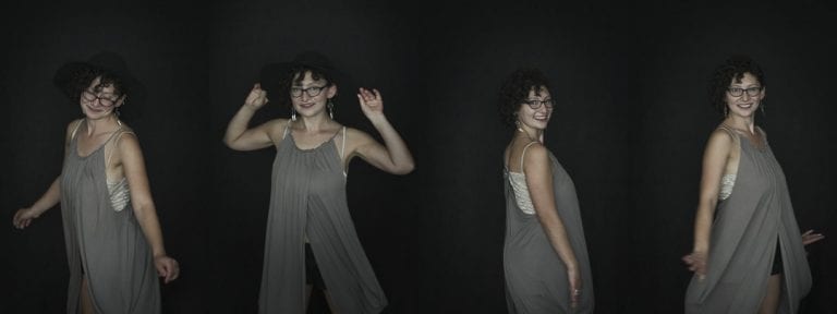 Montage of a series of portraits using natural light where a young woman is dancing by Vancouver contemporary portrait photographer Angela McConnell